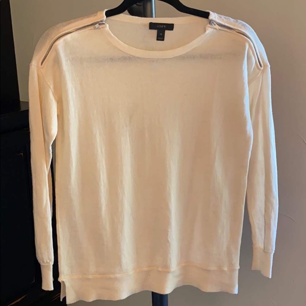 Cream Marino wool sweater with shoulder zips
